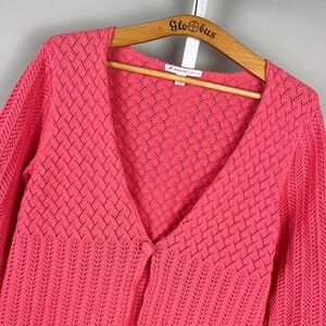 JM Collection Petite Boho Cardigan Sweater Womens MP Coral Open Knit Cottagecore